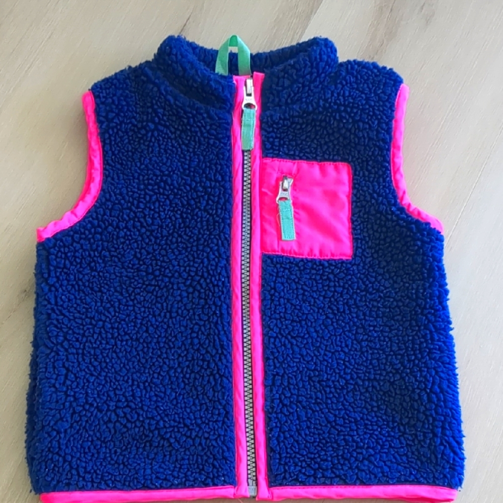 Carter's Blue Fleece Zip Vest Pink Piping And Front Pocket 3T